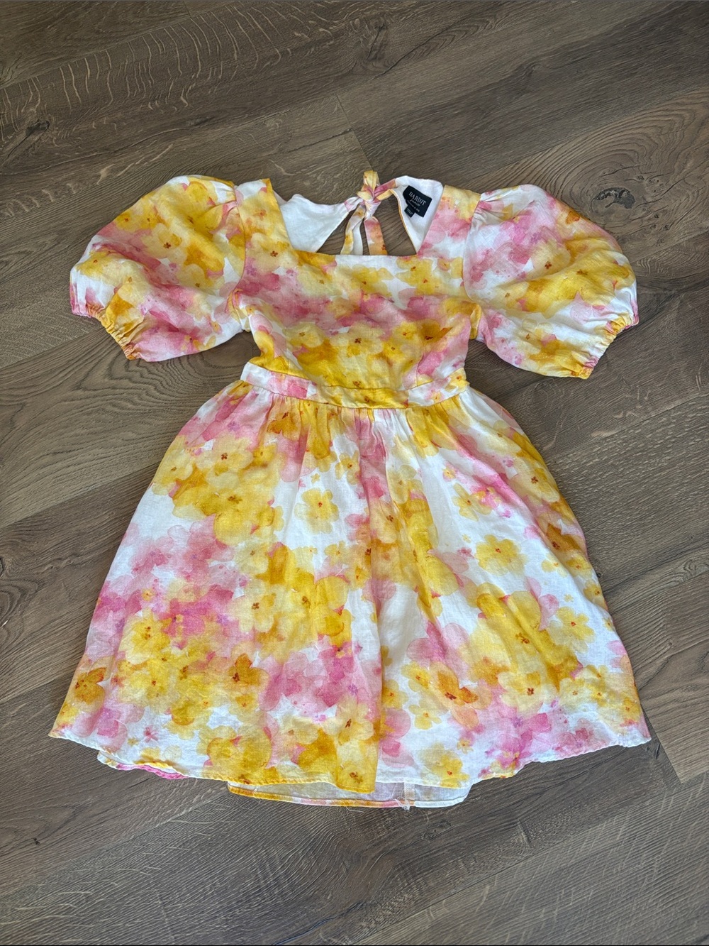 Bardot Girls Yellow & Pink Floral Puff-Sleeve Dress